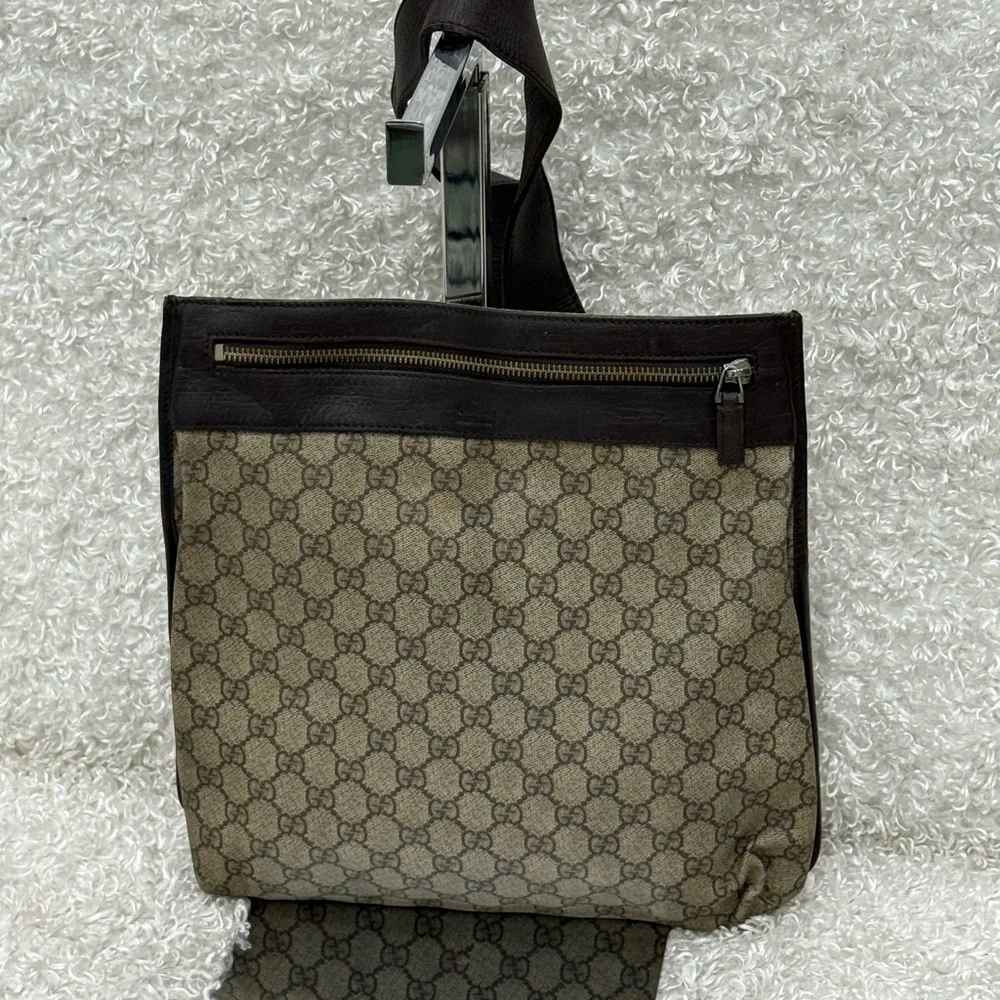 Gucci Beige and Dark Brown Monogram Messenger Bag